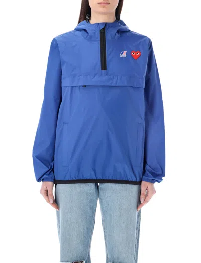 Shop Comme Des Garçons Play Waterproof Hooded Jacket In Blue