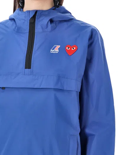 Shop Comme Des Garçons Play Waterproof Hooded Jacket In Blue