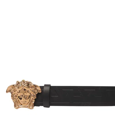 Shop Versace La Medusa Greca Leather Belt In Black