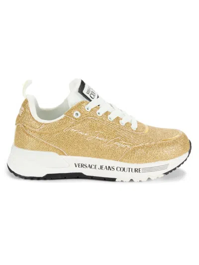 Shop Versace Jeans Couture Women's Dynamic Logo Court Sneakers In Gold