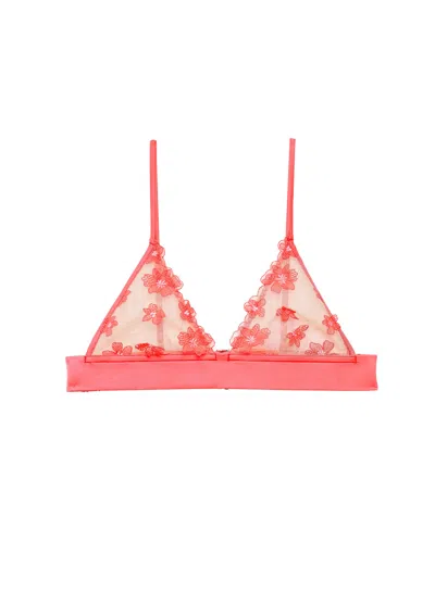 Shop Fleur Du Mal Petal Embroidery Triangle Bralette In Pop Pink