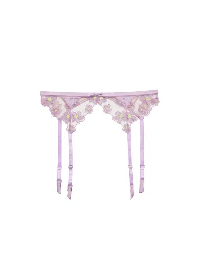 Shop Fleur Du Mal Petal Embroidery Garter In Spring Lavender