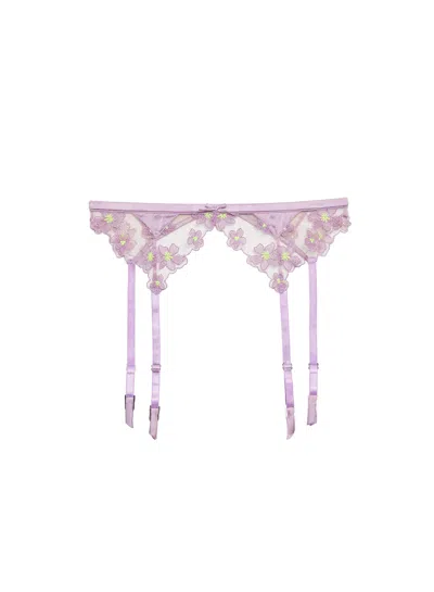 Fleur Du Mal Petal Embroidery Garter In Spring Lavender