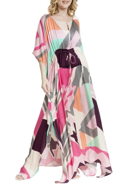 Shop Saachi Abstract Geometric Keyhole Caftan In Pink Combo