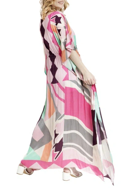 Saachi Abstract Geometric Keyhole Caftan In Pink Combo