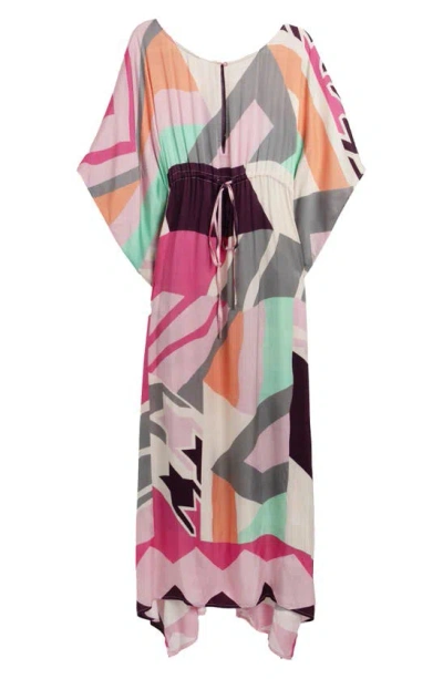 Saachi Abstract Geometric Keyhole Caftan In Pink Combo