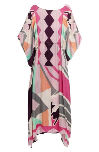 Saachi Abstract Geometric Keyhole Caftan In Pink Combo