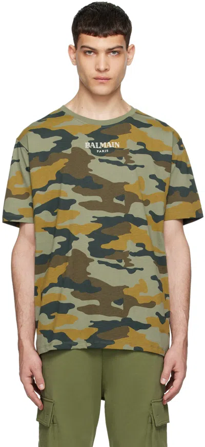 Shop Balmain Khaki Camouflage Vintage T-shirt In Udf Multi-kaki