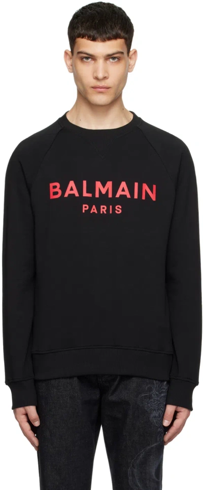 Shop Balmain Black Paris Print Sweatshirt In Eik Noir/rouge