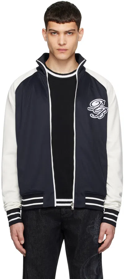 Shop Balmain Navy & White Pb Signature Track Jacket In Sls Bleu Marine Fonc
