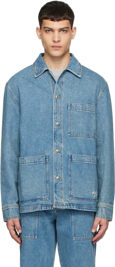 Shop Maison Kitsuné Blue Workwear Denim Jacket In P413 Light Indigo