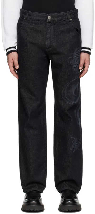 Shop Balmain Black Dragon Jeans In 0pc Noir Dã‰lavã‰