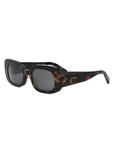 Shop Celine Women's Bold 3 Dots 51mm Rectangular Sunglasses In Dark Havana Grey
