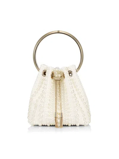 Shop Jimmy Choo Women's Bon Bon Faux Pearl Top Handle Bag In Ivory
