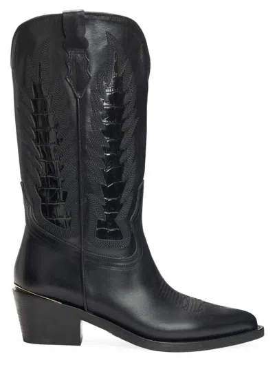 Shop Partlow Women's Whitney 55mm Crocodile-embossed Leather Boots In Nero