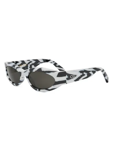 Shop Celine Men's Monochroms 56mm Oval Sunglasses In Zebra Dark Grey