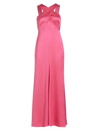 Shop Giorgio Armani Women's Cross Front Silk Satin Gown In Rose Red