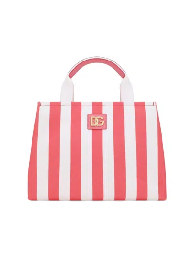 Shop Dolce & Gabbana Striped Canvas Top Handle Bag In Rose Stripe