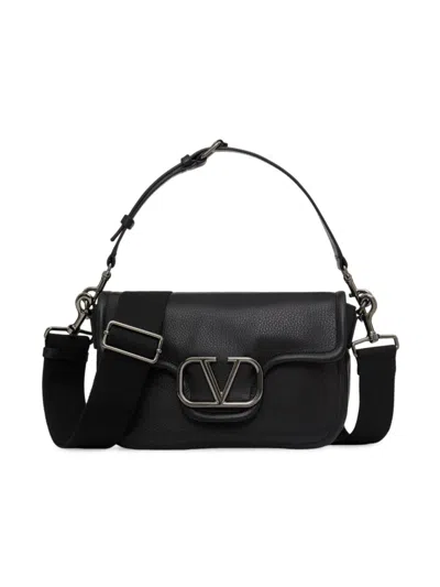 Shop Valentino Men's  Garavani Alltime Grainy Calfskin Shoulder Bag In Black