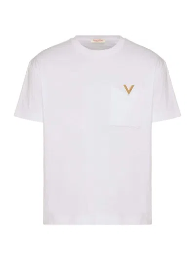 Shop Valentino Men's Cotton T-shirt With Metallic V Detail In White