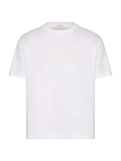 Shop Valentino Men's  Print Cotton Crewneck T-shirt In White