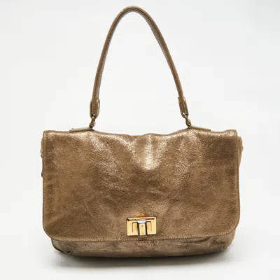 Shop Lanvin Cracked Suede Flap Top Handle Bag In Gold