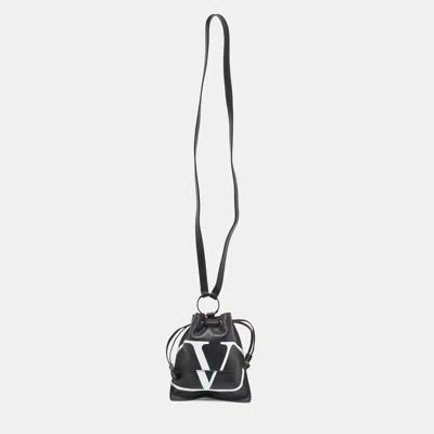 Shop Valentino Leather Vlogo Drawstring Pouch Bag In Black