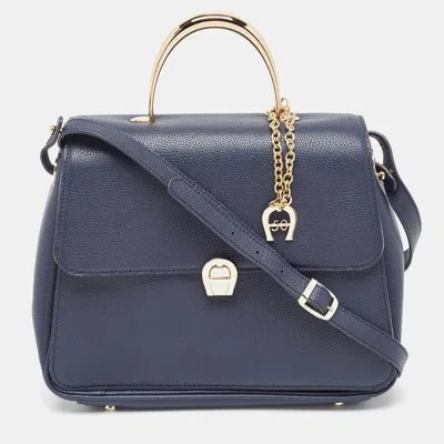 Shop Aigner Leather Genoveva M Top Handle Bag In Blue