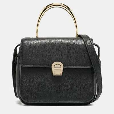 Shop Aigner Leather Genoveva Top Handle Bag In Black