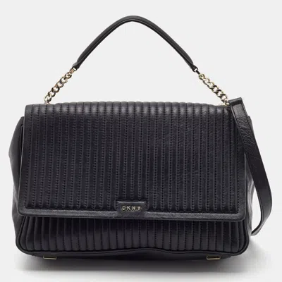 Shop Dkny Quilted Leather Gansevoort Flap Top Handle Bag In Black