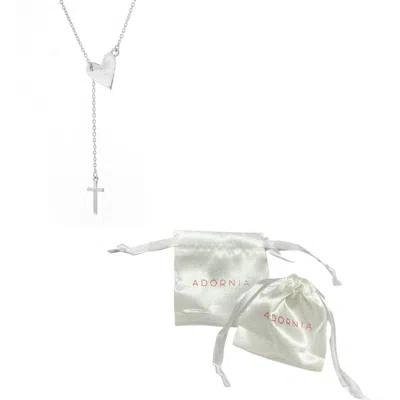 Shop Adornia Silver Plated Heart And Cross Adjustable Lariat Necklace