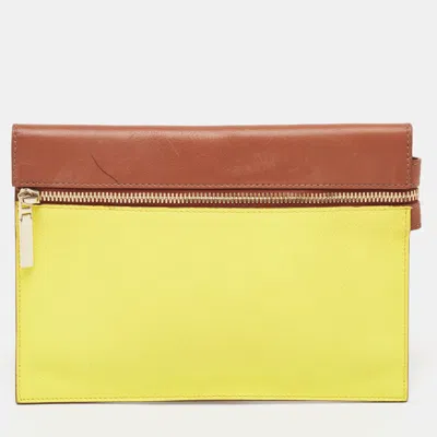 Shop Victoria Beckham Tan/acid Leather Small Zip Pouch In Yellow