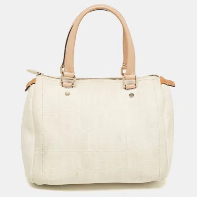 Shop Ch Carolina Herrera Off Monogram Embossed Leather Andy Boston Bag In White