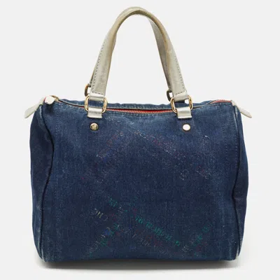 Shop Ch Carolina Herrera Monogram Denim Andy Boston Bag In Blue