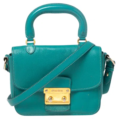Shop Miu Miu Leather Madras Top Handle Bag In Green