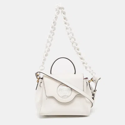 Shop Versace Offleather La Medusa Top Handle Bag In White