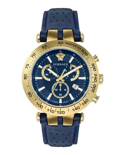 Shop Versace Bold Chrono Leather Watch In Multi