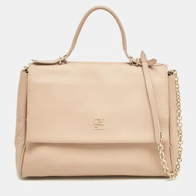 Shop Ch Carolina Herrera Leather Minuetto Flap Top Handle Bag In Beige