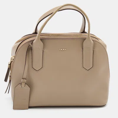 Shop Dkny Leather Dome Satchel In Beige