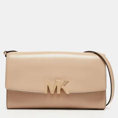 Shop Michael Kors Leather Montgomery Clutch Bag In Beige