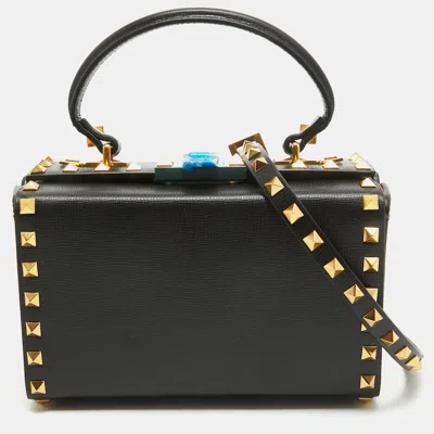 Shop Valentino Leather Rockstud Alcove Box Top Handle Bag In Black