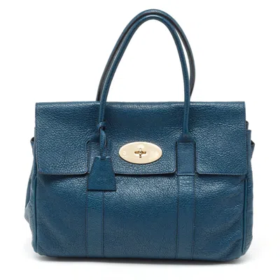 Shop Mulberry Teal Leather Bayswater Satchel In Blue