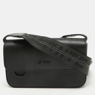 Shop Off-white Leather Mini Flap Crossbody Bag In Black