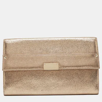 Shop Jimmy Choo Leather Large Reese Clutch In Gold