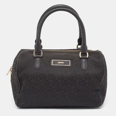 Shop Dkny Monogram Canvas And Leather Logo Satchel In Black
