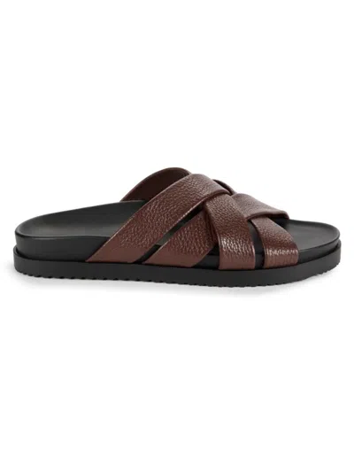 Shop Saks Fifth Avenue Made In Italy Men's Cross Leather Platform Sandals In Sequoia