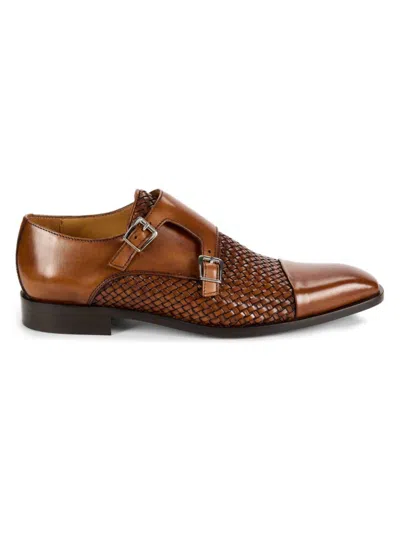 Shop Saks Fifth Avenue Made In Italy Men's Double Monk Strap Leather Shoes In Cognac