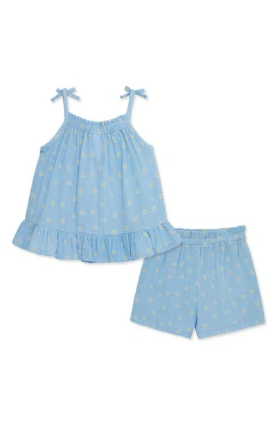 Shop Little Me Daisy Cotton Gauze Camisole In Blue