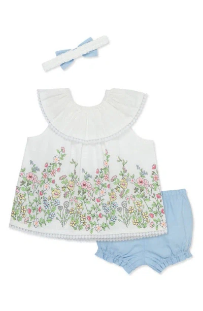 Shop Little Me Floral Border Top, Shorts, & Headband In Blue