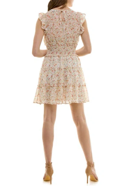Shop Row A Floral Smocked Waist Minidress In Tan Floral